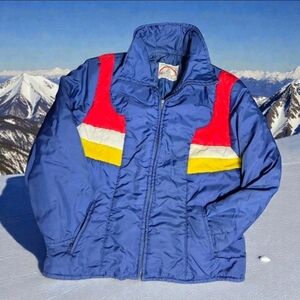 Vtg Kmart Ski Jacket Medium 18.5 70s 80s Nylon Full Zip Blue Red Yellow White